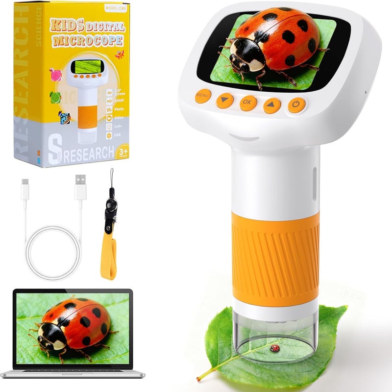 Cobest Pocket Kids Microscope for Over 3 Years Old, 1000X Handheld Microscope for Kids w/2''IPS Digital, Photo Video Mini Portable Microscopes, Science Edu Digiscope,Christmas Birthday Gifts for Kids - Image 1